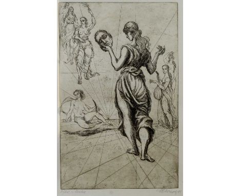 Marcel Chirnoaga (1930–2008, Romanian)Muses,signed and indistinctly titled,etching and aquatint,39 x 25cms (plate size).
