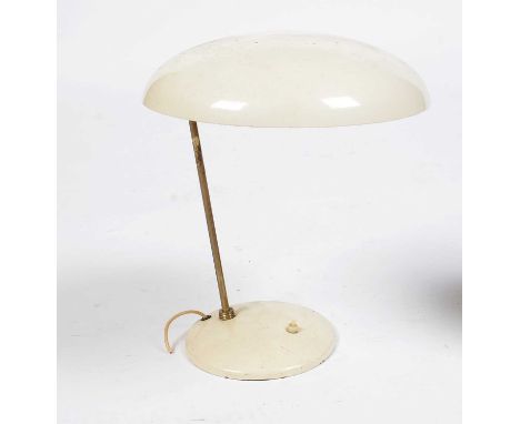 Manner of Phillips: a cream painted metal desk lamp, with a large circular shade, 41cms.