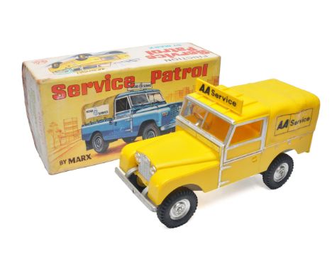 Marx (HK) Larger Scale Plastic Friction Drive Land Rover in the livery of AA Service. Displays good to very good in good orig