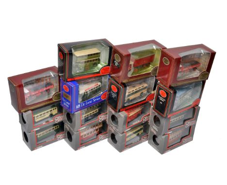 A group of 15 x Corgi and EFE Diecast 1/76 model bus and transport issues. Excellent in boxes.