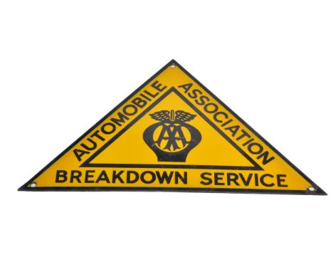 AA Breakdown Service Vintage Original Enamel Triangular Sign (30 x 20cm). Would have been applied to the door on the first AA