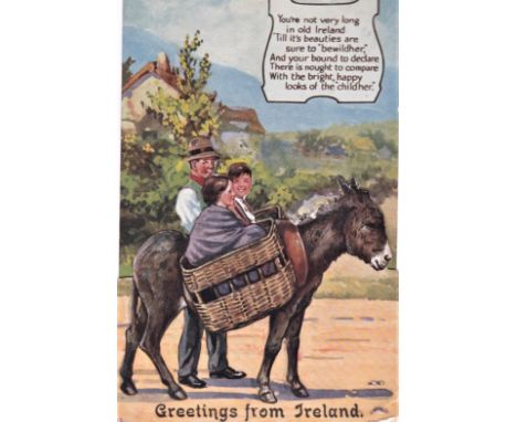Curragh Camp 1914 'S' Ring datestamp on Postcard (Greetings from Ireland Novelty Card)