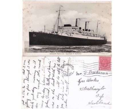 Canadian Pacific Liner S.S. "Duchess of Bedford" RP Postcard, used Southampton (Paquebot) 17 Jul 1935. Some light foxing 