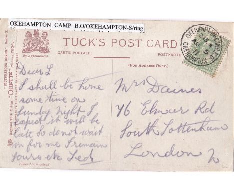 Okehampton Camp B.O./Okehampton S/ring crisp full cancel on postcard
