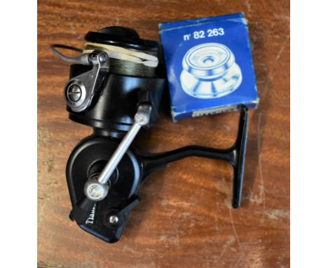 Mitchell 206S Vintage reel with boxed spare reel. Rare and complete with protective pouch