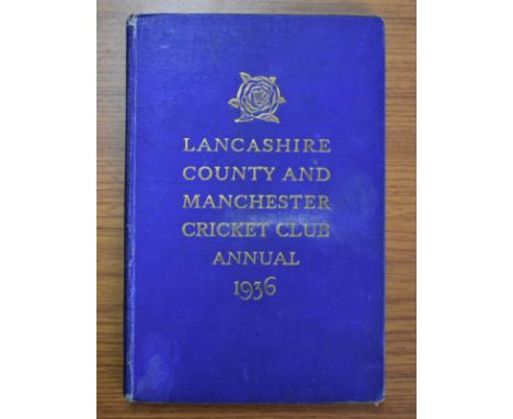 Lancashire County and Manchester Cricket Club Official Handbook 1936 with signatures in pencil of the Derbyshire Team, Glamor