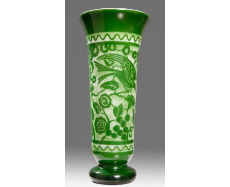 Art Deco vase by CRISTALLERIES DE NANCY; France, ca. 1925.Acid-etched cameo glass.Limited edition, copy 15/100.With mark on t