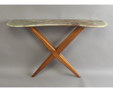Attributed to BBPR (Milan, 1932)."Consolle", ca.1960.Walnut wood and marble.Measurements: 74 x 115,5 x 32 cm.The team of arch