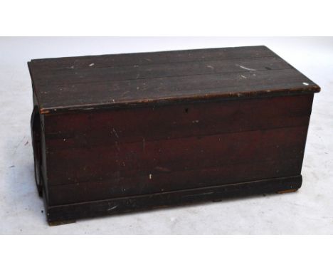 A large late 19th century rectangular pine trunk with simple plinth base, width 117cm.