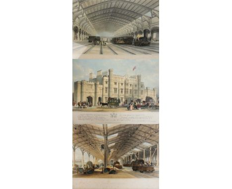 After BOURNE; a pair of coloured lithographs by Cheffins "Bristol Station" and "Goods Shed - Bristol", both c.1840, 27 x 42cm