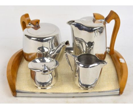 A Picquot ware five piece tea service including tray.