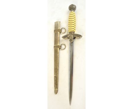 A WWII Nazi Luftwaffe 2nd pattern officer's dagger with wirework bound grip and blade inscribed "Paul Weyer Sperg & Co, Berli