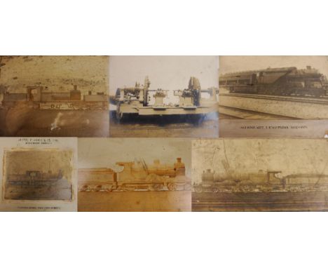 A large black and white photograph depicting 192 Great Central, mounted with the view of a foundry works to the reverse, 50 x