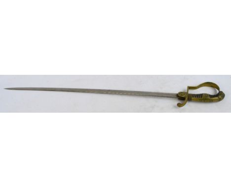 A WWII period cavalry officer's sword with lion's head pommel, ribbed grip and cross swords decoration to the guard, length 9