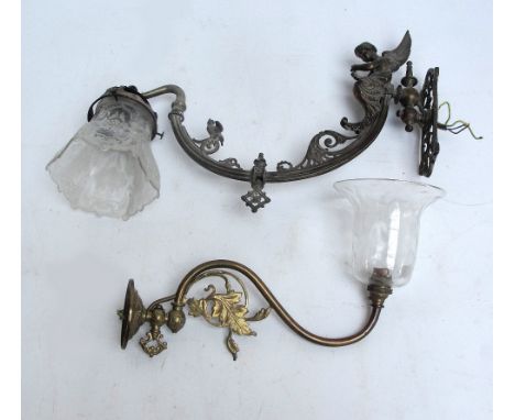 A late 19th century wall mounted single branch light fitting with winged caryatid above reeded branch and floral decorated et