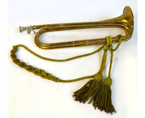 A brass J. Highams Ltd bugle, number 70371, length 43cm.
