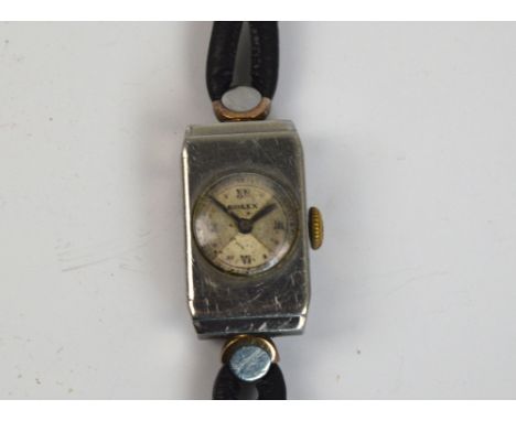 ROLEX; an Art Deco manual lady's cocktail wristwatch, the rectangular case with circular dial set with four Roman numerals, o