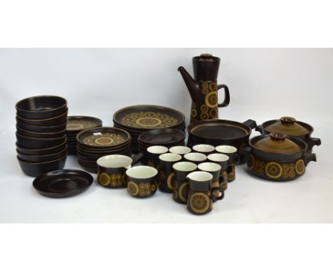 A large quantity of Denby "Arabesque" dinner and teaware including teapot, jug and bowl, mugs/cups and saucers, dinner plates