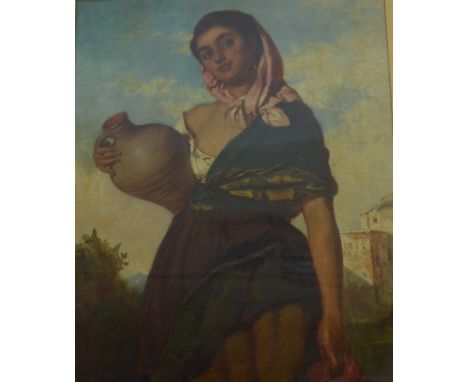 J. HAYNES-WILLIAMS (1836-1908); oil on canvas, portrait of a Spanish girl carrying a jar, signed, 57 x 45cm, in period gilt f