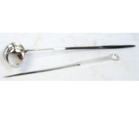 A George IV hallmarked silver toddy ladle with baleen handle, George Knight, London 1820, length 39cm (af), and an electropla