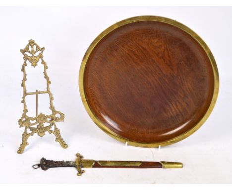 A 19th century novelty thermometer in the form of a dagger with oak body and brass mounts with simulated antler handle and in