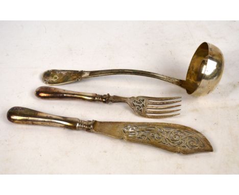 A pair of Victorian hallmarked silver fish servers with pierced and engraved foliate scroll decoration to blades, William Hut