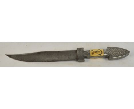 A late 19th/early 20th Eastern dagger with bone set to handle and crude engraved decoration to blade, length of blade 18.5cm,