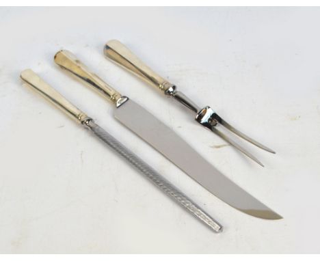 An Elizabeth II silver sheath handle carving set comprising knife, fork and steel, the blades by William Turner of Sheffield,