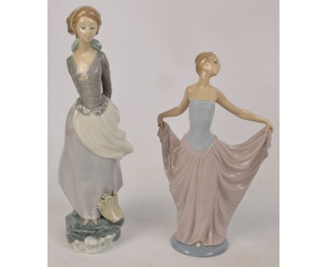 Two large Lladro figures of women, height 36cm and 30.5cm. CONDITION REPORT: One chip to the edge of the dress on the back, o