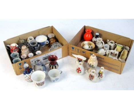 A collection of small ceramic items including crested ware, commemorative ware, jugs, cups, very small plates, etc.