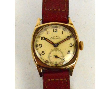 ROTARY; a 9ct yellow gold cased "Super-Sports" manual non-magnetic gentleman's wristwatch, the circular dial set with Arabic 