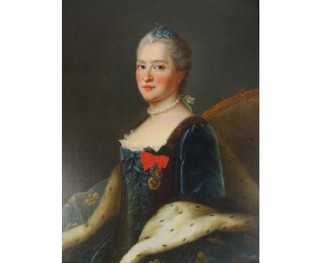 In the manner of JEAN-MARC NATTIER (1685-1766); oil on canvas, half length portrait of Marie Josephine, Dauphine of France, w