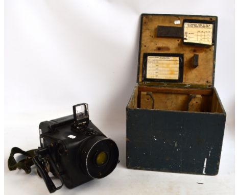 A WWII era hand held aeroplane magazine camera, type F117B, with hinged sight, ordnance stickers, made by "Williamson Mfg Co 