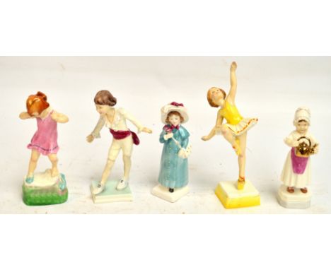 Four Royal Worcester figures; "Masquerade", "Polly Put The Kettle On", "Tuesday's Child is Full of Grace"and "Wednesday's Chi