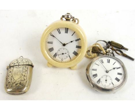 A Victorian hallmarked silver cased key wind open faced pocket watch, the white enamel dial bearing Roman numerals and subsid