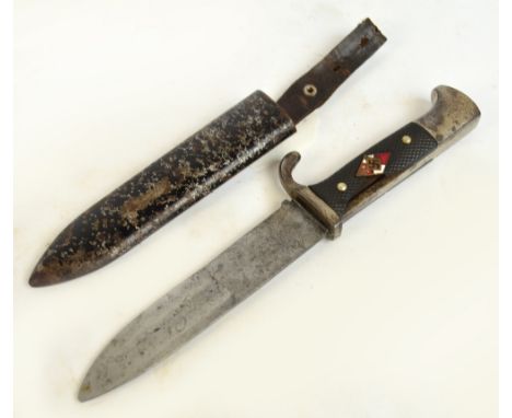 A Hitler Youth dagger with Herm. Konejung Solingen blade and metal scabbard, length 25.5cm (af). CONDITION REPORT: Part of th