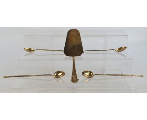 A Chinese Export silver trowel, length 24cm, with presentation inscription "Relief Corps Trophy 1958 Runner-Up Mrs L Goldman"