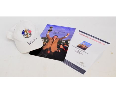 A 2001 Ryder Cup golf cap by Ashworth for the cancelled match, signed by European team Captain Sam Torrance, also a large sig