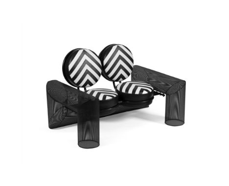 MARIO BOTTA (SWISS, B.1943)'RE E REGINA' (KING AND QUEEN) SOFA, DESIGNED 1985 perforated black lacquered metal, with cushions