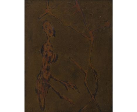 [§] WILLIAM TURNBULL (BRITISH, 1922-2012)MALE AND FEMALE, 1954 signed and dated (to reverse), oil and sand on canvas90cm x 71