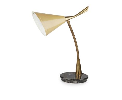 OSCAR TORLASCO (ITALIAN, 1934-2004) FOR LUMITABLE LAMP, CIRCA 1950S enamelled metal shade, brass adjustable stem support and 