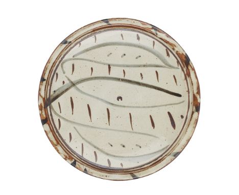 [§] MICHAEL CARDEW C.B.E. (BRITISH, 1901-1983) AT WENFORD BRIDGEVUMÉ LILY PLATE impressed artist's and pottery seals, pale cr