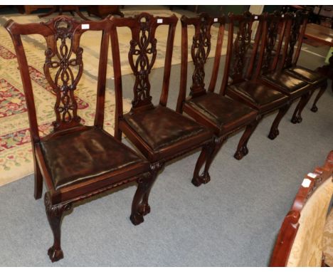 Set of six early 20th century Chippendale revival dining chairs with drop-in seats  
