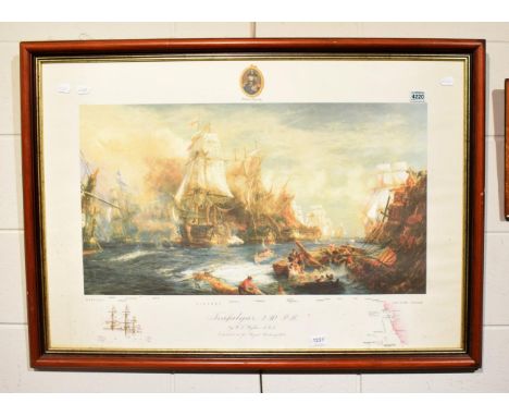 After William Lionel Wyllie 'Trafalgar 2.30pm', large colour print, framed and glazed; together with English School (19th cen