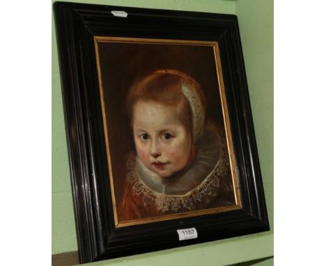 Follower of Cornelius de Vos (Dutch 1585-1651) Portrait of a young girl, oil on panel, inscribed to a label ''Portrait of a m