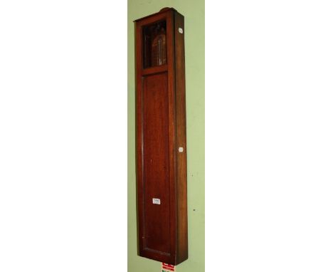 A mahogany stick barometer, 19th century, exposed mercury tube with a paper dial, contained in a mahogany outer case