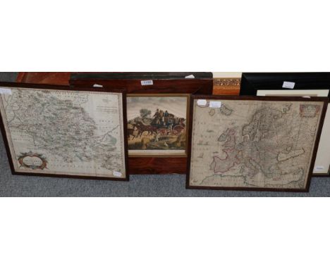 Morden, Robert a coloured map of the West Riding of Yorkshire, together with another map of Europe and a coloured print (3)
