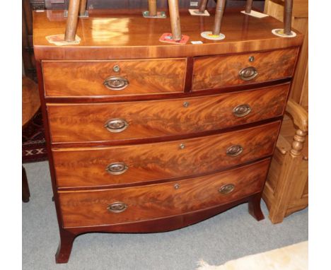 George III mahogany bow fronted five drawer chest, 102cm wide 