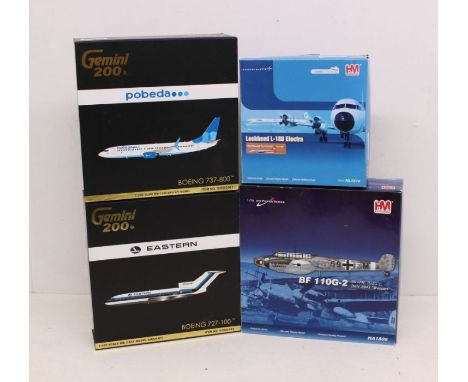 Diecast: A collection of four assorted boxed model aircraft, to comprise: Gemini 200: Boeing 737-800 and Boeing 727-100; Hobb