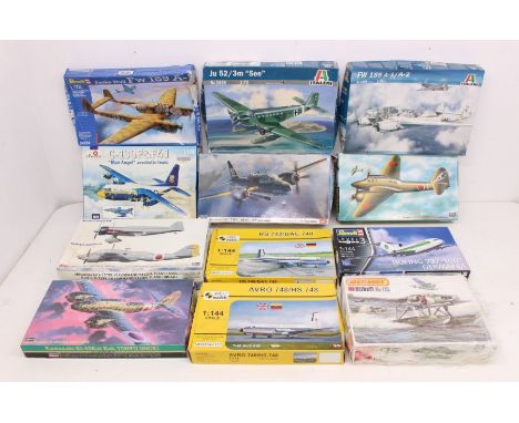 Model Kits: A collection of assorted boxed aircraft model kits, to include: Matchbox, Italeri, Revell, Amodel, Hasegawa, and 